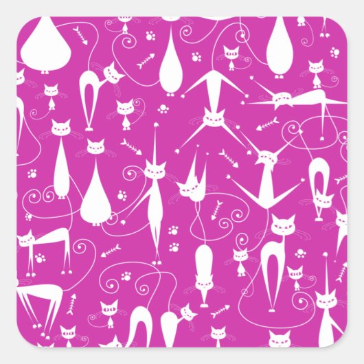 Paarse Funny Kitty Cat Fitness Vierkante Sticker (Voorkant)