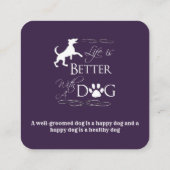 Paarse Funny Quote Dog Grooming Vierkante Visitekaartje (Achterkant)