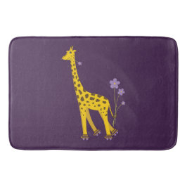 Paarse Funny Roller Skating Giraffe Badmat