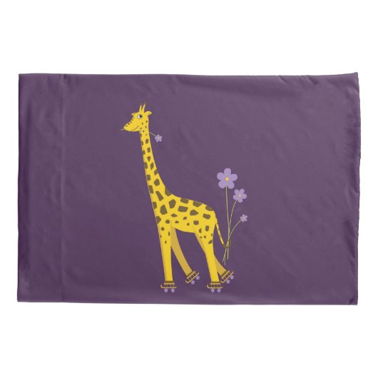 Paarse Funny Roller Skating Giraffe Kussensloop (Achterkant)