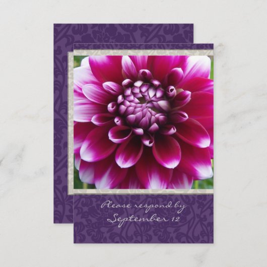 Paarse Fuschia Dahlia rsvp met enveloppen (Voorkant / Achterkant)