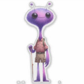 Paarse Fuzzy Alien Hiker Sticker (Voorkant)