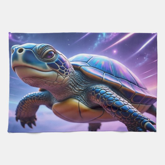 Paarse Galactische Zee Schildpad Theedoek (Horizontaal)