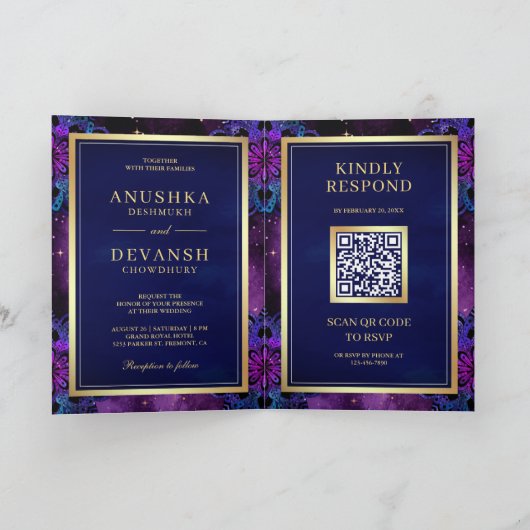 Paarse Galaxy Blue Mandala QR-code Indiaas huwelij (Binnen)