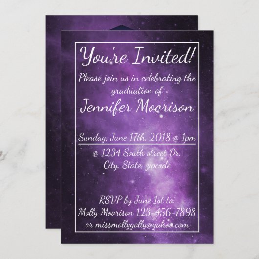 Paarse Galaxy Buitenspatie Partij Kaart (Voorkant / Achterkant)