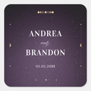 Paarse galaxy Celestial Gold Mystic Moon Wedding Vierkante Sticker