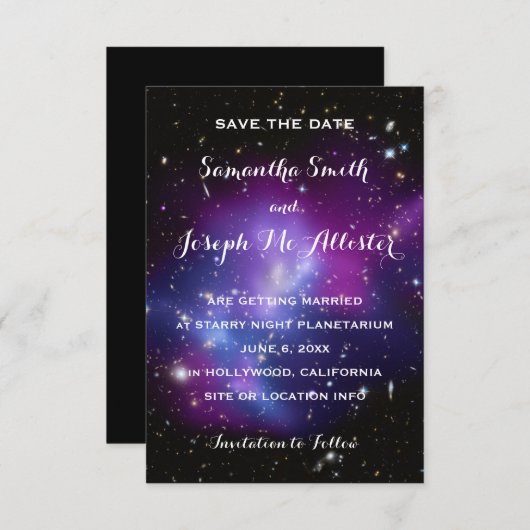 Paarse Galaxy Celestial Save the Date (Voorkant / Achterkant)