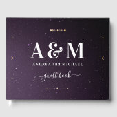 Paarse galaxy Celestial Starry Gold Moon Wedding Gastenboek (Voorkant)