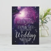 Paarse galaxy Celestial Stars Fairy Lights Wedding Kaart (Staand voorkant)