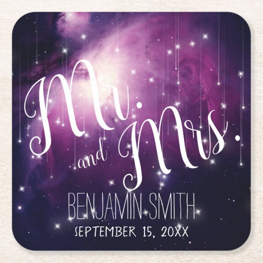 Paarse galaxy Celestial Stars Night Sky Wedding Kartonnen Onderzetters (Voorkant)