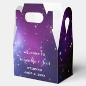 Paarse Galaxy Celestial Wedding Welkomstwoord Bedankdoosjes (Geopend)
