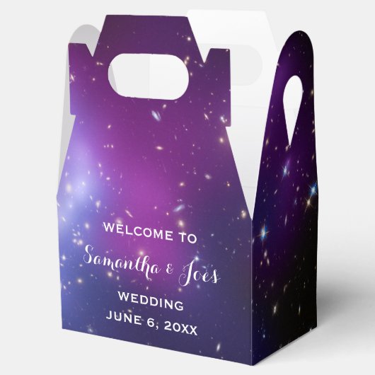 Paarse Galaxy Celestial Wedding Welkomstwoord Bedankdoosjes (Geopend)