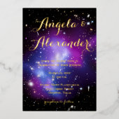 Paarse Galaxy Cluster Planetarium Weddending Folie Uitnodiging (Voorkant)