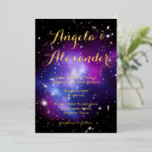 Paarse Galaxy Cluster Planetarium Weddending Folie Uitnodiging (Staand Voorkant)