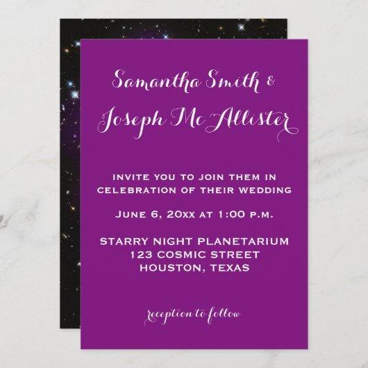 Paarse Galaxy Cluster Planetarium Weddending Kaart (Voorkant / Achterkant)