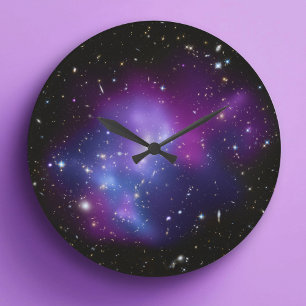 Paarse Galaxy Cluster Wall Clock Grote Klok