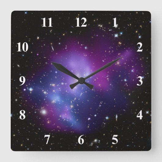 Paarse Galaxy Cluster Wall Clock Vierkante Klok (Voorkant)