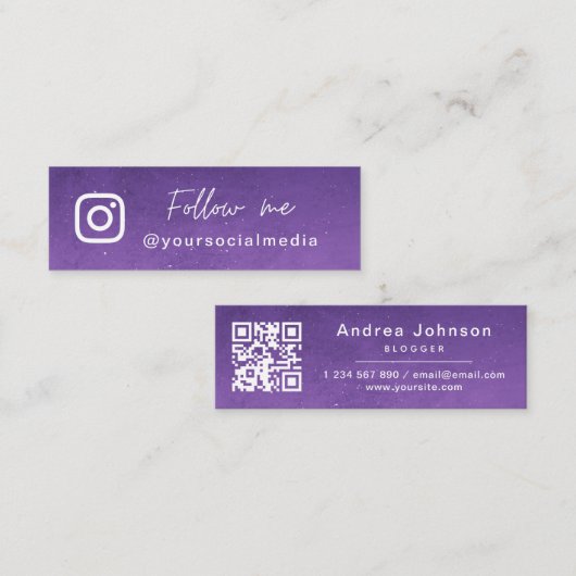 Paarse Galaxy Cosmic volgt Code sociale media QR Mini Visitekaartje (Voorkant / Achterkant)