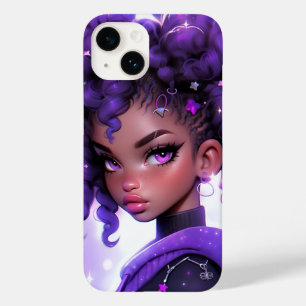Paarse Galaxy Girl met krullend haar Case-Mate iPhone 14 Hoesje