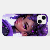 Paarse Galaxy Girl met krullend haar Case-Mate iPhone Case (Achterkant (horizontaal))