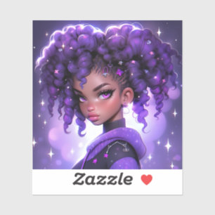 Paarse Galaxy Girl met krullend haar Sticker
