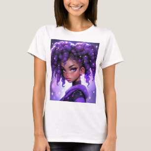 Paarse Galaxy Girl met krullend haar T-shirt