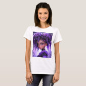 Paarse Galaxy Girl met krullend haar T-shirt (Voorkant volledig)