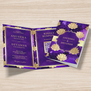 Paarse Galaxy Gold Lotus QR-code Indiaas huwelijk