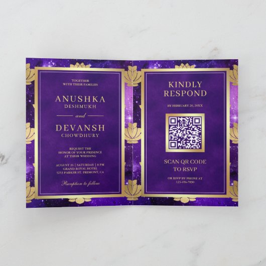 Paarse Galaxy Gold Lotus QR-code Indiaas huwelijk (Binnen)