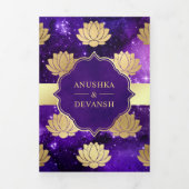 Paarse Galaxy Gold Lotus QR-code Indiaas huwelijk Drieluik Uitnodiging (Cover)
