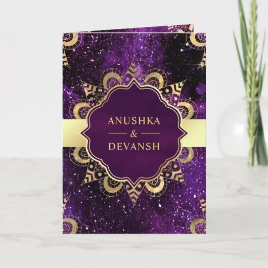 Paarse Galaxy Gold Mandala QR-code Indiaas huwelij (Voorkant)
