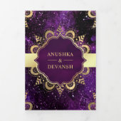 Paarse Galaxy Gold Mandala QR-code Indiaas huwelij Drieluik Uitnodiging (Cover)