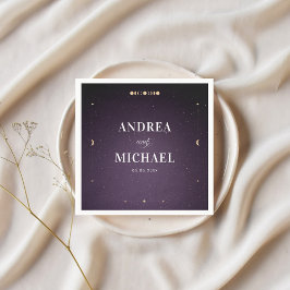 Paarse Galaxy Gold Moon Celestial Wedding Party Servet