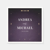 Paarse Galaxy Gold Moon Celestial Wedding Party Servet (Voorkant)