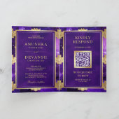 Paarse Galaxy Gouden Lotus QR Code Indiase Trouwda (Binnen)
