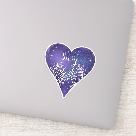 Paarse galaxy Heart Custom Name Sticker (Detail)