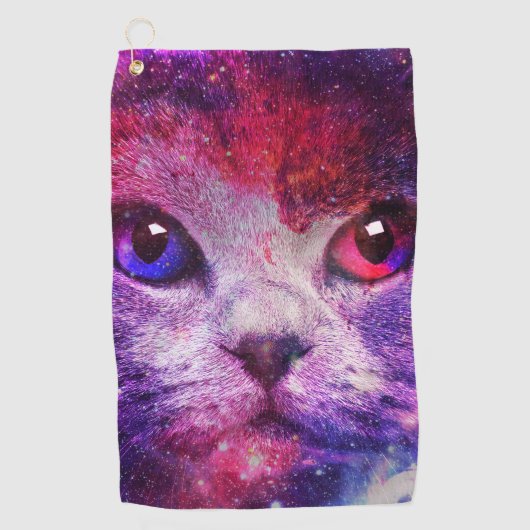 Paarse Galaxy Kat Golfhanddoek (Voorkant)