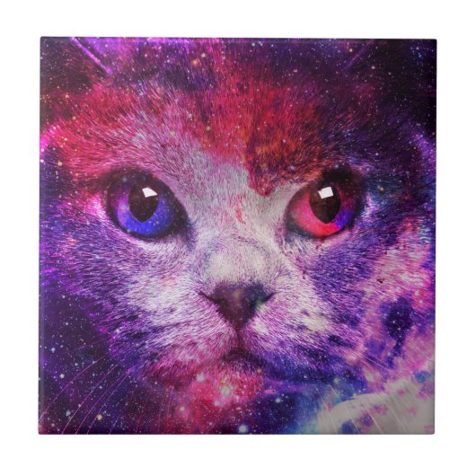 Paarse Galaxy Kat Tegeltje (Voorkant)