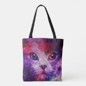 Paarse Galaxy Kat Tote Bag (Achterkant)