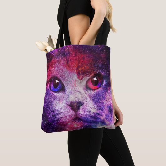 Paarse Galaxy Kat Tote Bag (Dichtbij)