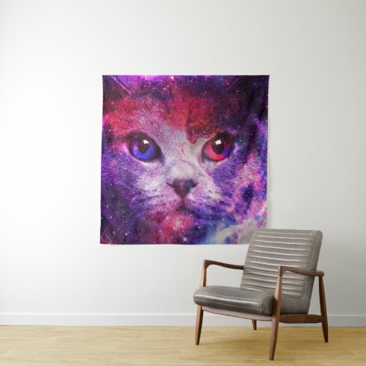 Paarse Galaxy Kat  Wandkleed (In situ)