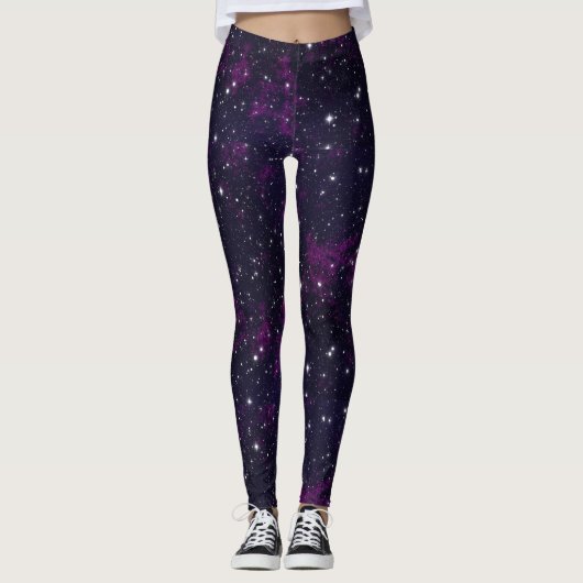 Paarse Galaxy Patterned Leggings (Voorkant)