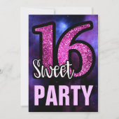 Paarse Galaxy Pink Glitter Sweet 16 Birthday Party Kaart (Voorkant)