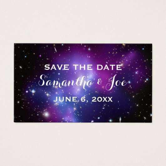 Paarse Galaxy Planetarium Wedding Save the Date Visitekaartje (Voorkant)