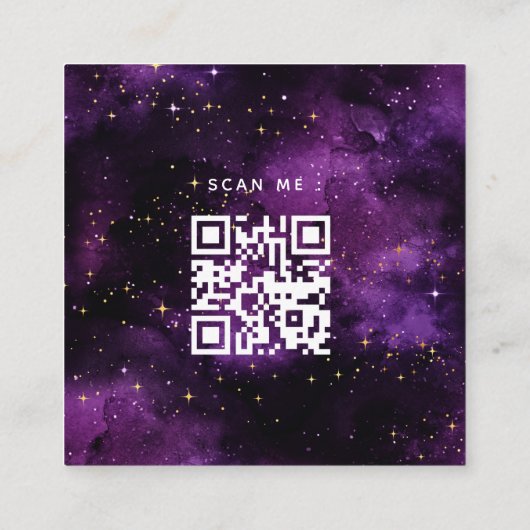 Paarse galaxy Space bespaart QR-code en Logo kosmi Vierkante Visitekaartje (Achterkant)