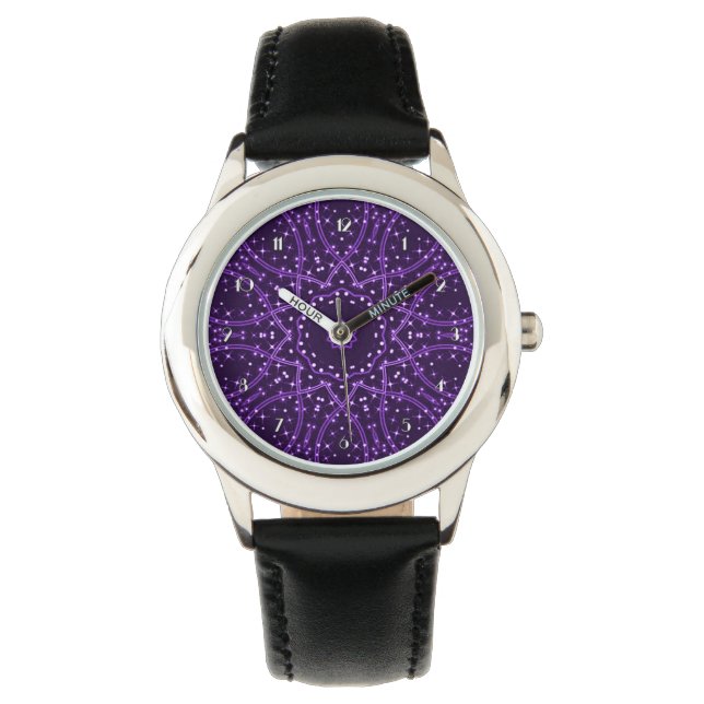 Paarse galaxy Stars Polt Watch Horloge (Voorkant)