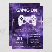 Paarse Galaxy Video Game Gamer Kinderen van Birthd Kaart (Voorkant / Achterkant)