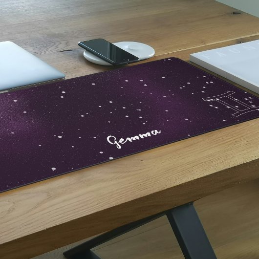 Paarse Galaxy Zodiac Teken Gemini Desk Mat