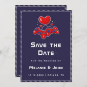 Paarse gamer Joypad Geeky Nerdy Love Save The Date (Voorkant / Achterkant)