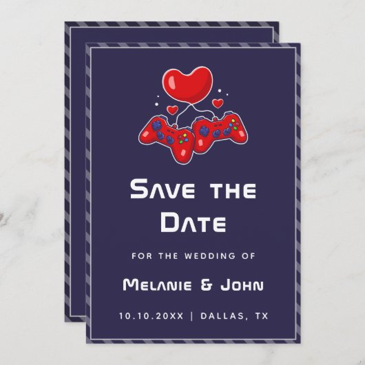 Paarse gamer Joypad Geeky Nerdy Love Save The Date (Voorkant / Achterkant)